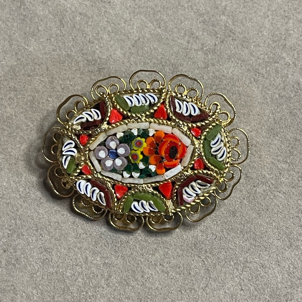 Vintage micro mosaic brooch